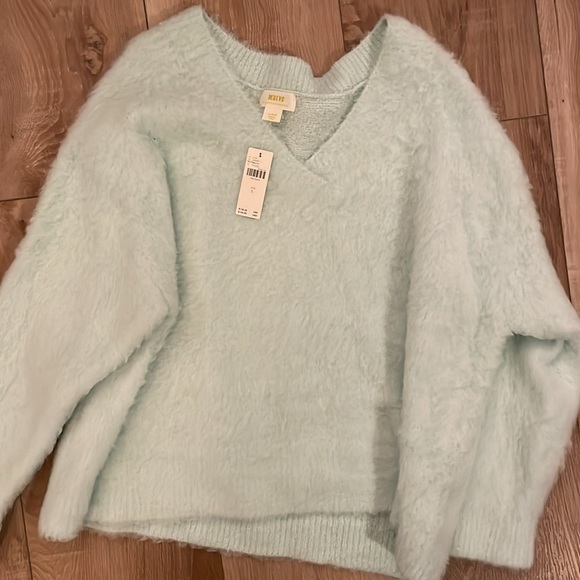 Anthropologie Maeve Plush V-Neck Sweater Merino Wool Fur - Picture 4 of 5